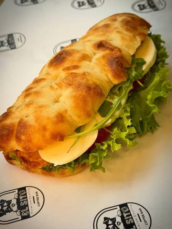 Ciabatta with cheese and salad